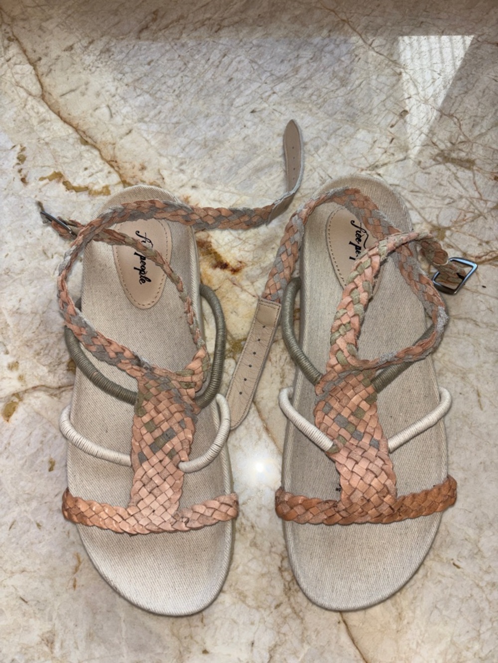 Free People Woven Strappy Sandals in Beige and Peach